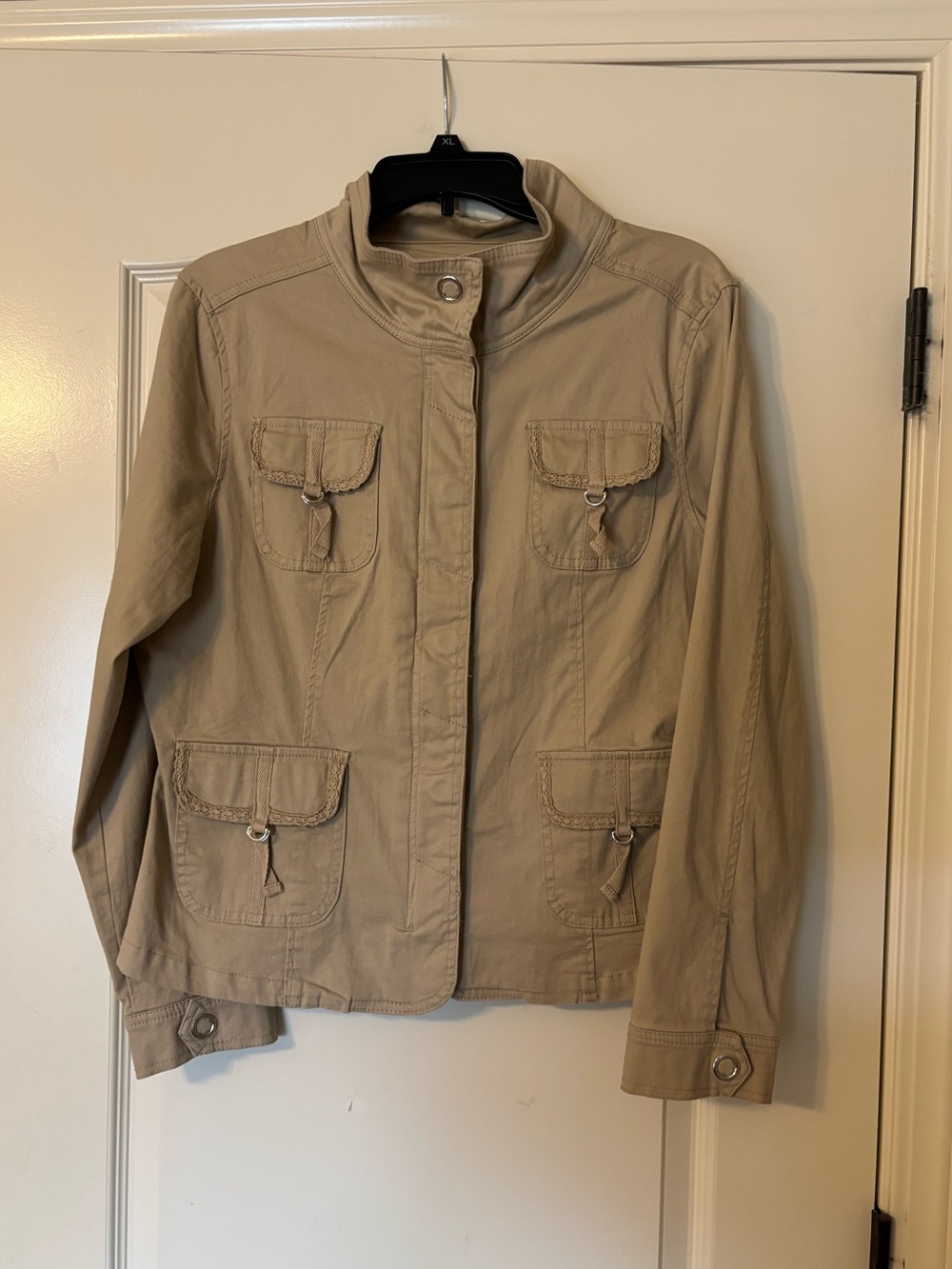 Live a Little Light Khaki Utility Jacket with Flap Pockets